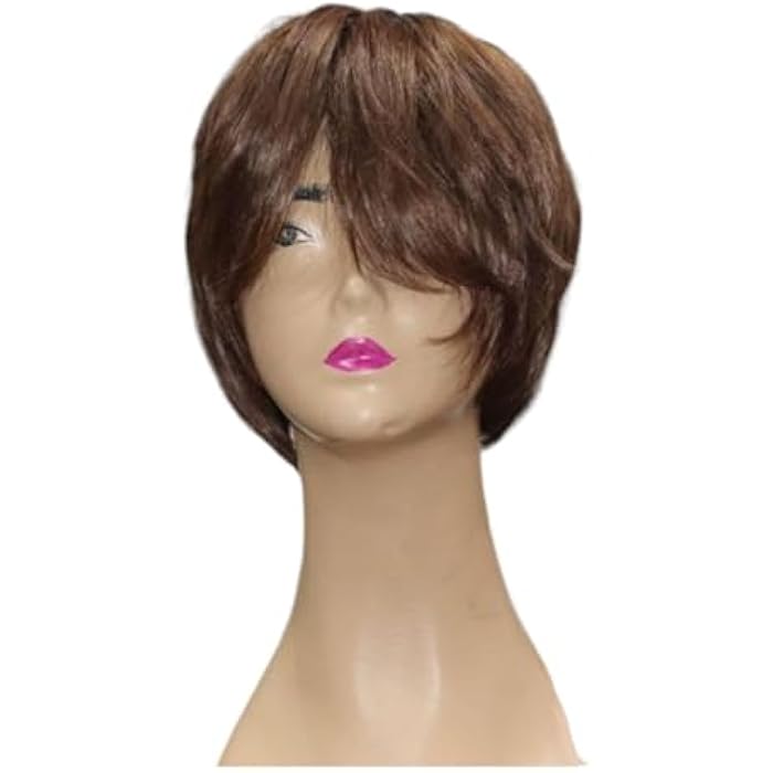 DILLARDS Short Brown Layered Synthetic Wig, Side-Swept Bangs, Textured Cut - Image 2